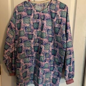 Lightweight scrub jacket snap closure knit elastic cuffs 2 pockets szM